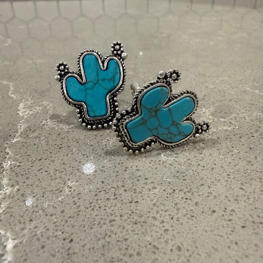 Silver and Blue Cactus Ring adjustable